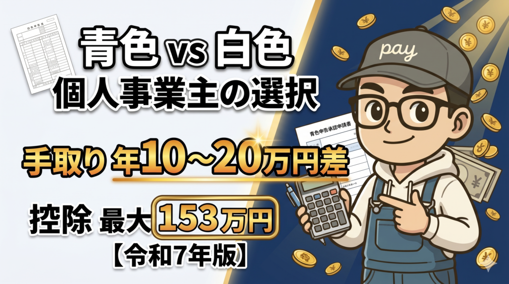 青色申告と白色申告で手取り年10〜20万円差｜個人事業主が控除最大153万円（条件あり）を作る方法