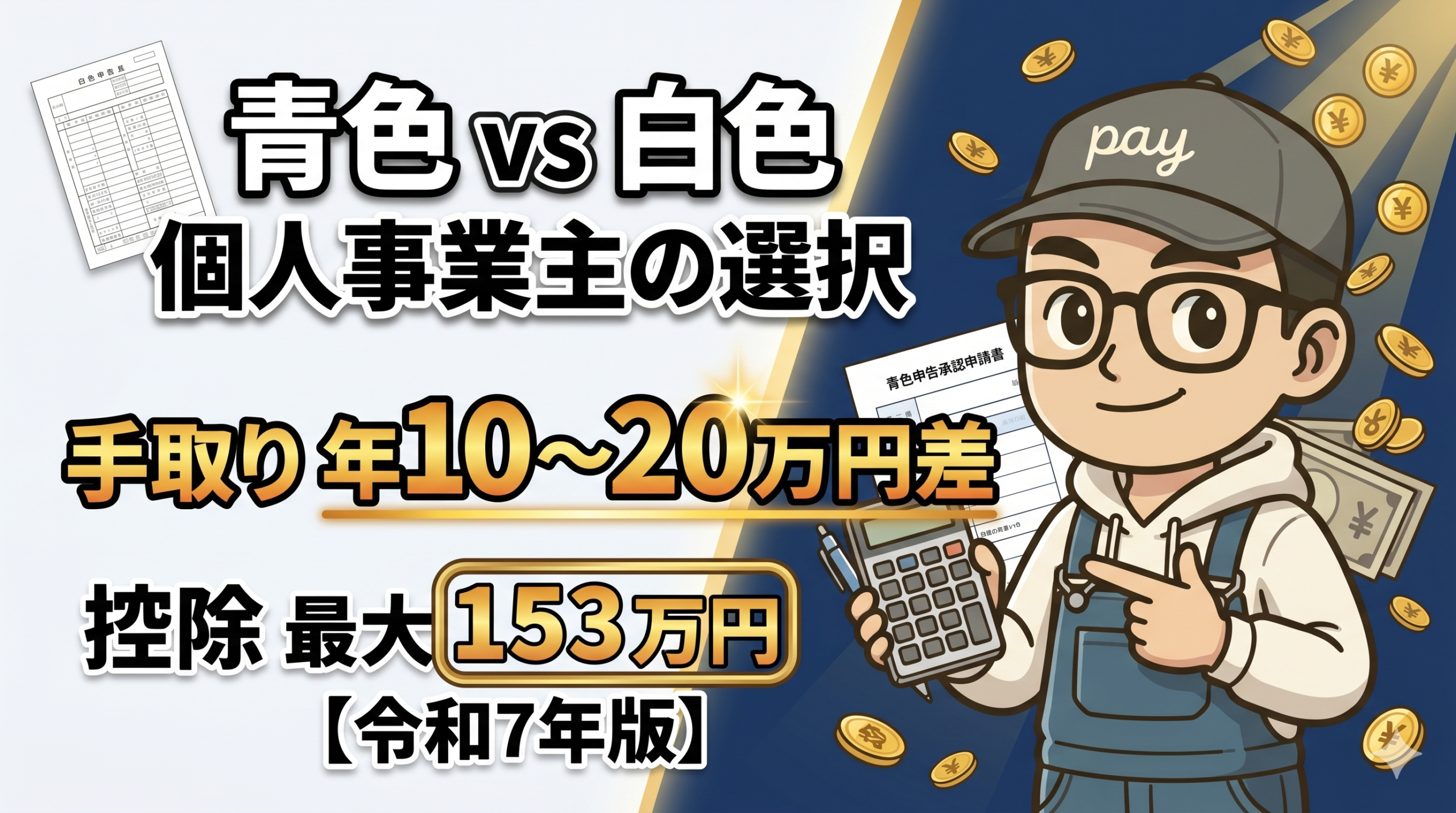 青色申告と白色申告で手取り年10〜20万円差｜個人事業主が控除最大153万円（条件あり）を作る方法