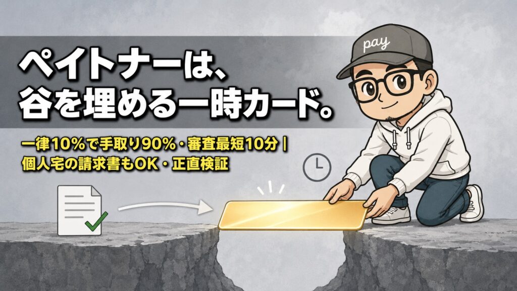 ペイトナーは谷を埋める一時カード｜一律10%で手取り90%・審査最短10分・個人宅の請求書もOKの正直検証