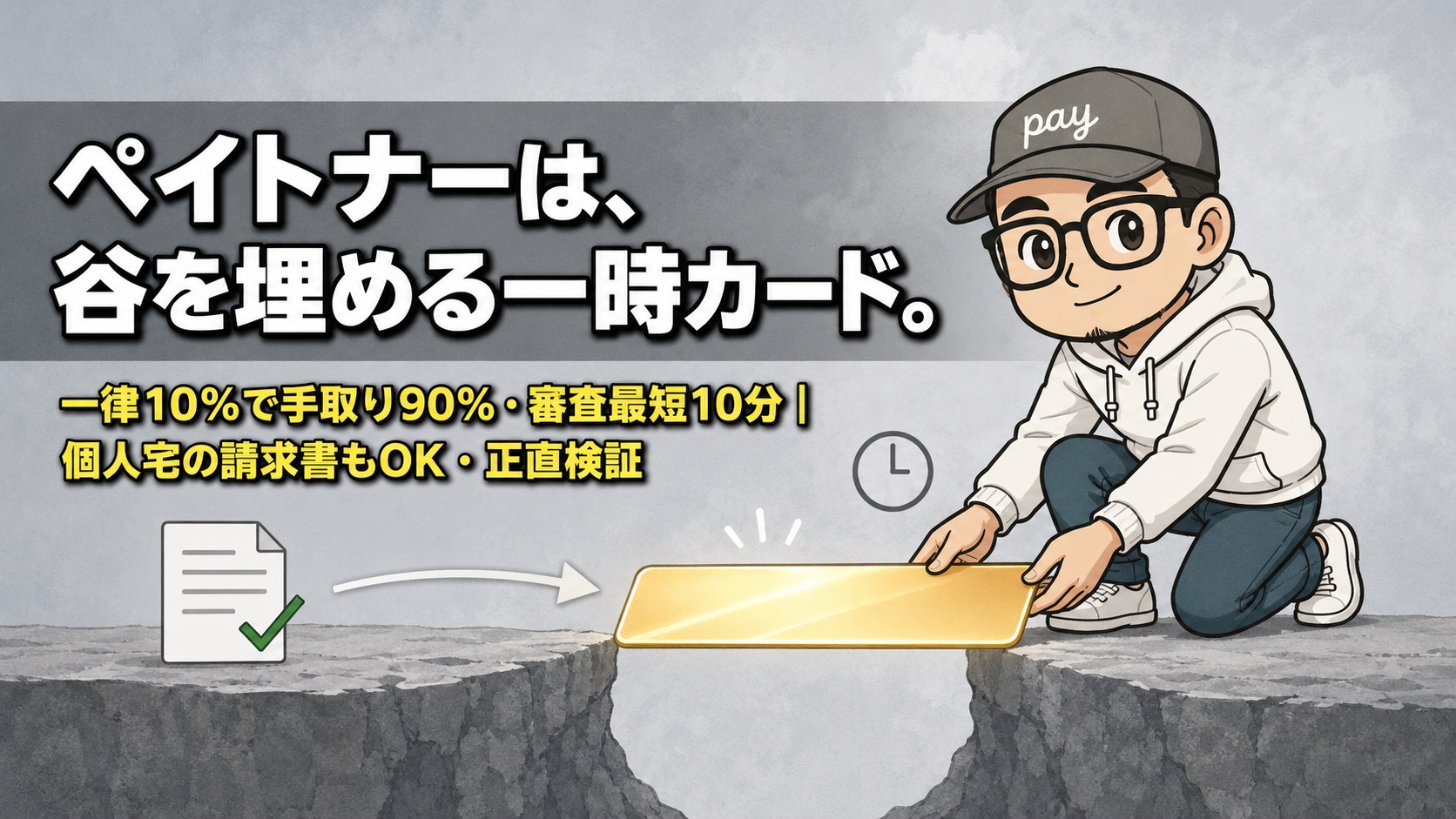 ペイトナーは谷を埋める一時カード|一律10%で手取り90%・審査最短10分・個人宅の請求書もOKの正直検証