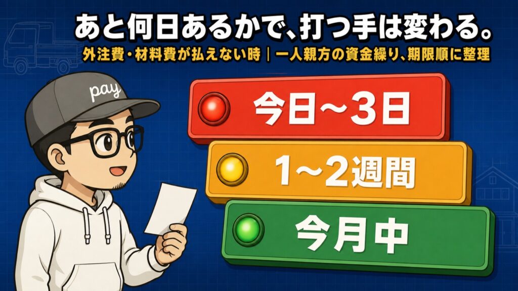 支払い期限までの残り日数で打つ手が変わることを3段の期限ボードで示したアイキャッチ