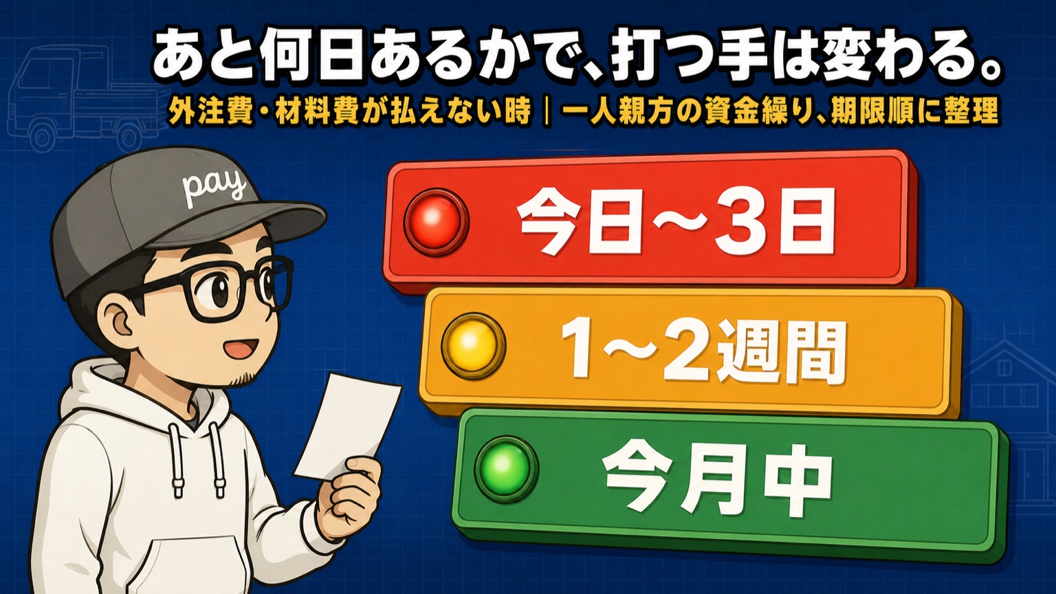 支払い期限までの残り日数で打つ手が変わることを3段の期限ボードで示したアイキャッチ