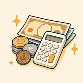 お金と電卓のイラスト