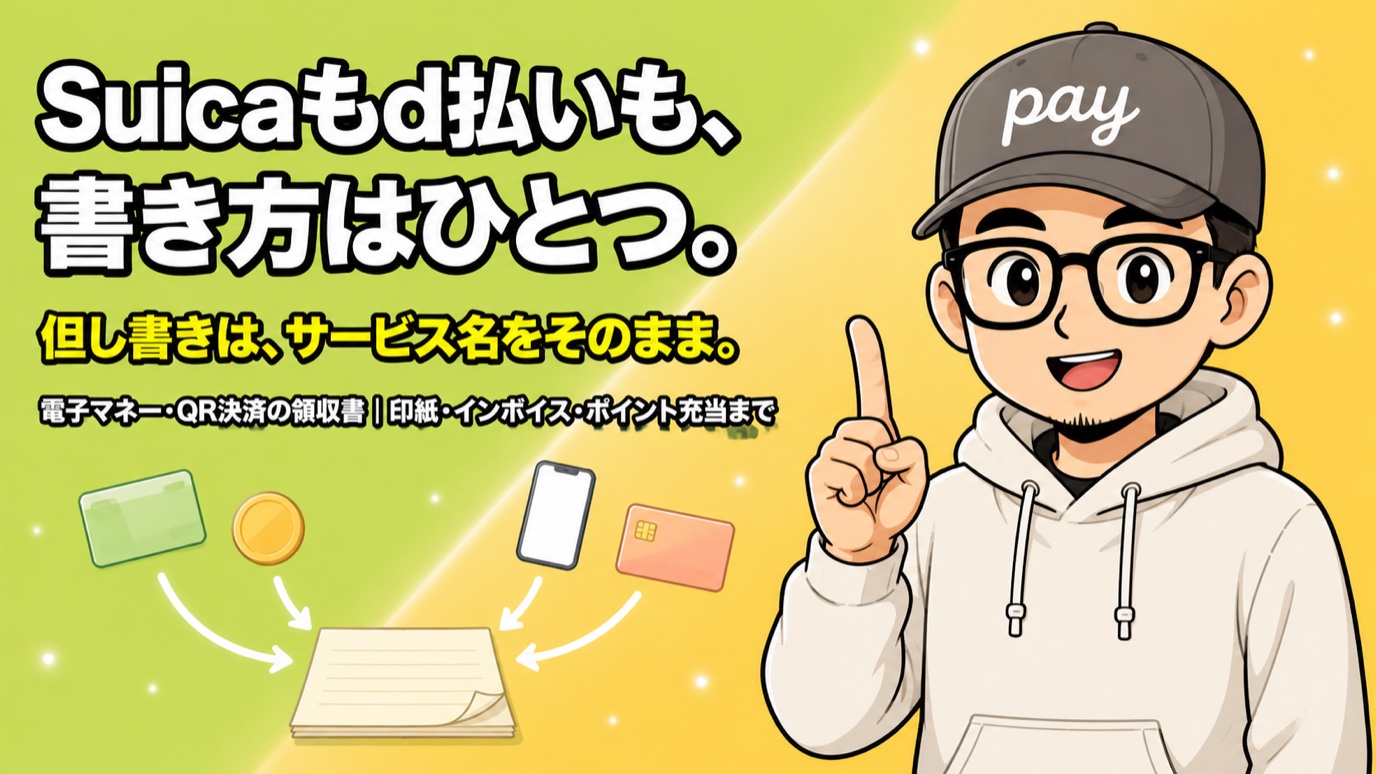 黄緑と琥珀の2色背景で、ゆうペイが人差し指を立てて「書き方はひとつ」と示すアイキャッチ