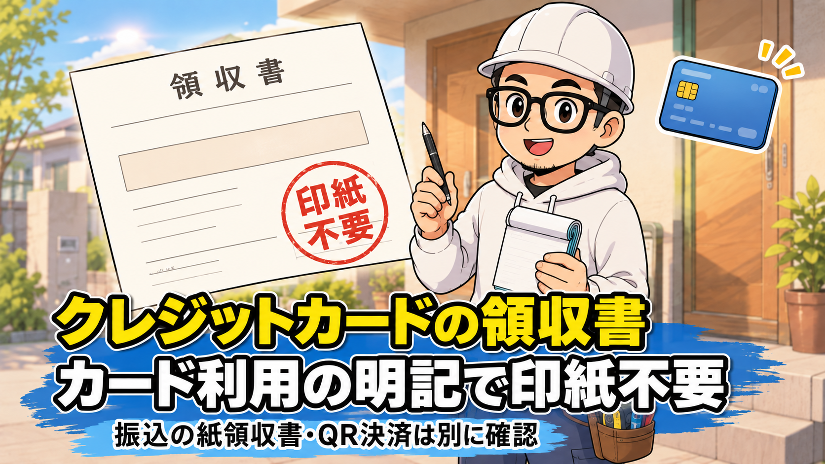 クレジットカードの収入印紙は不要|決済手段別・要不要の完全早見表。クレジットカード利用の明記が条件。振込の紙領収書・QR決済は別に確認。