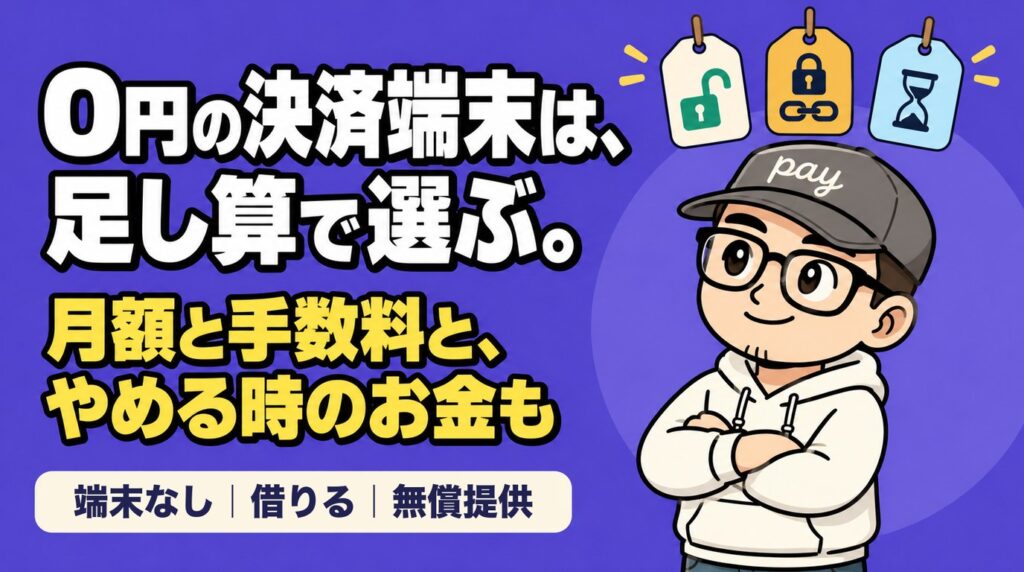 0円の決済端末は足し算で選ぶ|月額と手数料と、やめる時のお金も(端末なし・借りる・無償提供)